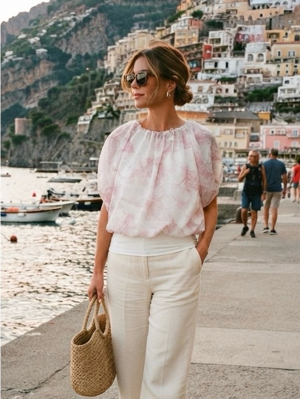 NWT Giusy Made In Italy White Pink Floral Silk Blend Blouse Top Quite Luxury S